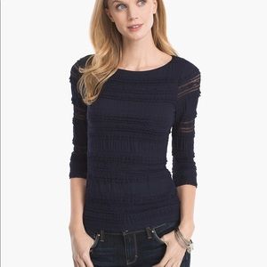 NWT White House black market BLUE ruffle lace top